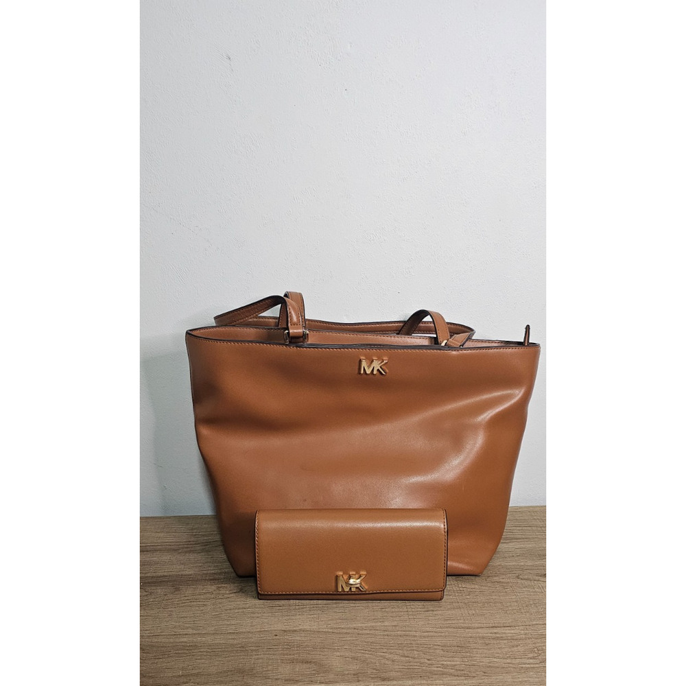 Michael Kors Mott Acorn Brown Leather Double Handle Zipper Tote Bag w/ wallet